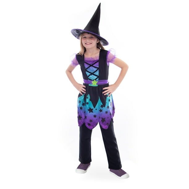 CHILD WITCH CLASSIC COSTUME WITH HAT HORROR OUTFITS HALLOWEEN DRESS 4-12 YRS HB